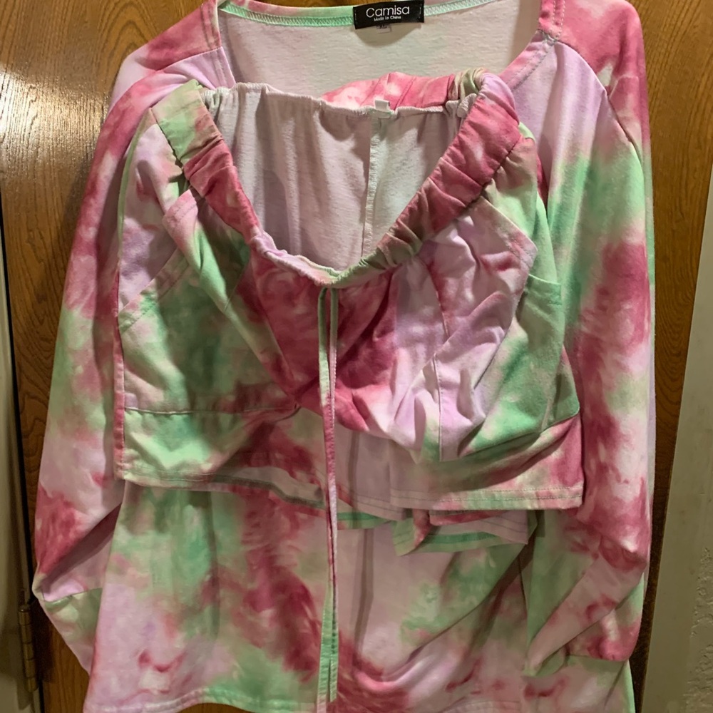 Carmisa Pink and Green Tie-Dye Top/Short set